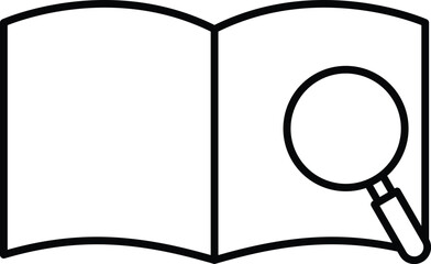 Line Style Icon of Open Book with Magnifying Glass for Learning and Research