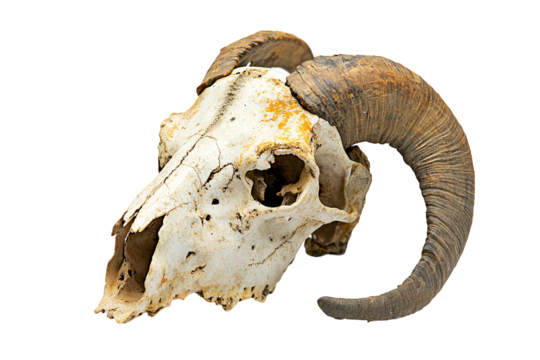 a skull of a ram with horns