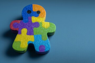 Fototapeta premium The representation of a man made from multi-colored puzzle pieces conveys the idea of autism or neurodiversity