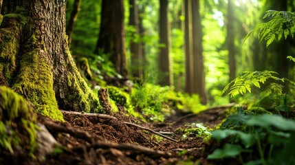 Obraz premium Lush Green Forest Floor with Moss Covered Trees in the Pacific Northwest