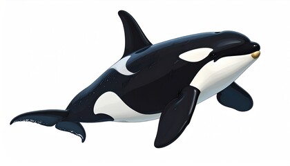 Illustrated orca portrait with detailed white markings against plain backdrop