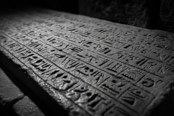 Ancient Hieroglyphs Carved in Stone Slab, Evoking Mystery and Historical Significance, Ideal for Archaeology and Cultural Heritage Projects : Generative AI
