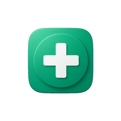 Fototapeta premium A green square icon featuring a white plus sign, suggesting addition or enhancement.
