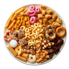 Colorful Variety of Snack Foods on a Plate, Perfect for Parties and Gatherings on transparent background