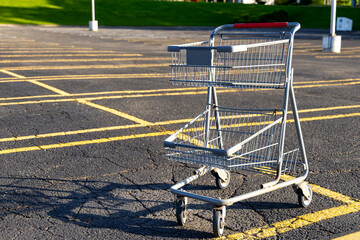 empty shopping cart, in an empty parking lot of the store © Don Mroczkowski