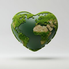 Fototapeta premium Heart-shaped globe with green continents representing Earth care 