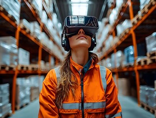 Warehouse worker using augmented reality glasses to manage inventory
