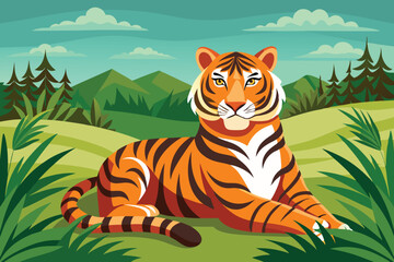 Tiger lay down in the forest vector illustration