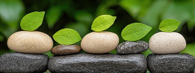 Speckled Stones and Green Leaves A Serene Nature Image