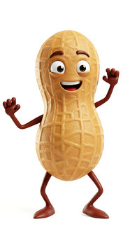Joyful peanut cartoon character with arms raised