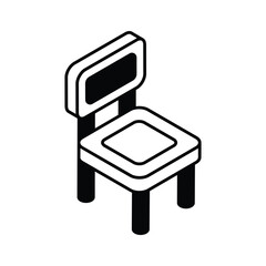 A premium isometric filled icon of wooden chair
