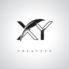 XY Letter Logo with Feather Pen – Elegant Monogram for Creative Branding and Identity Design