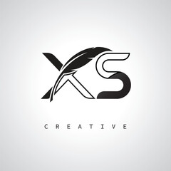 XS Letter Logo with Feather Pen – Elegant Monogram for Creative Branding and Identity Design