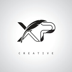 XP Letter Logo with Feather Pen – Elegant Monogram for Creative Branding and Identity Design