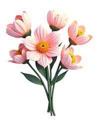Naklejka premium Soft pink flowers with green leaves create delicate and charming bouquet arrangement