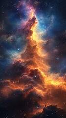 Obraz premium Vibrant cosmic nebula illuminated by swirling colors of gas and stars in deep space