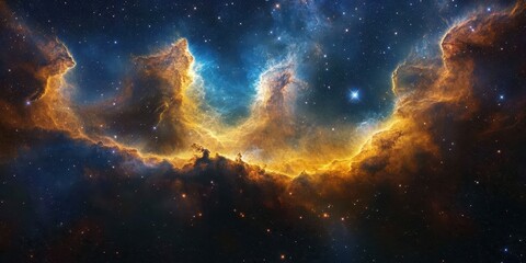 Fototapeta premium Vibrant cosmic clouds illuminated by distant stars in a stunning celestial display