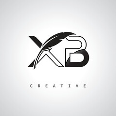 XB Letter Logo with Feather Pen – Elegant Monogram for Creative Branding and Identity Design