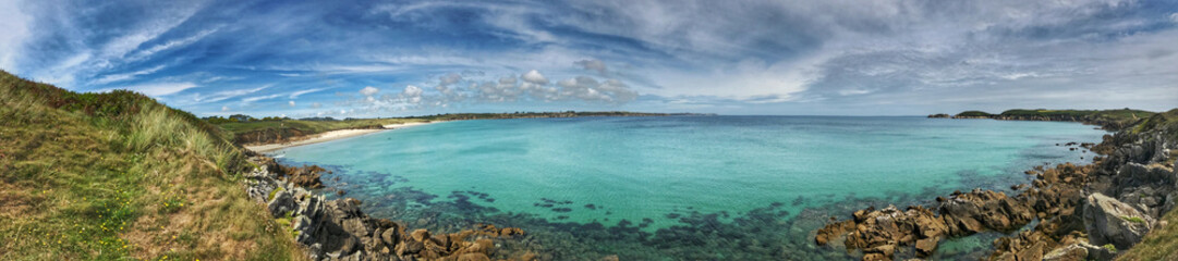 Beautiful coastal panorama with turquoise water and vibrant landscape views