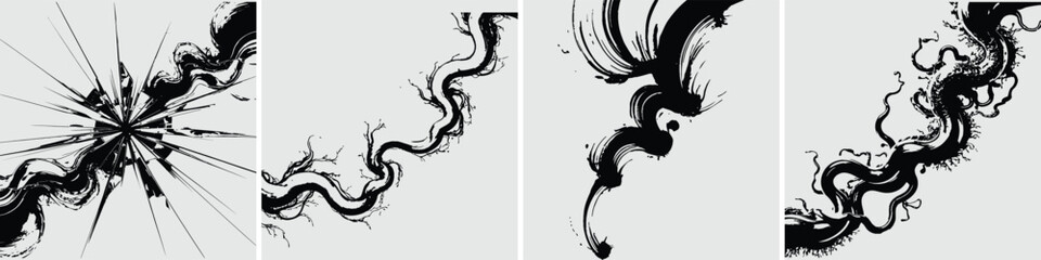 Abstract black and white floral dragon tattoo design with smoke and decorative patterns