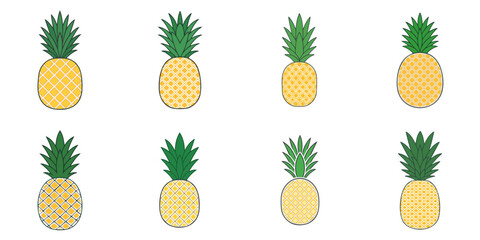 Vector illustration of multiple pineapples, outline