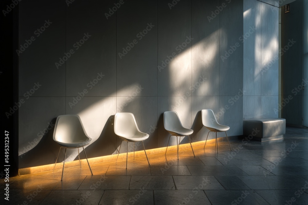 Poster elegant modern chairs illuminated by soft light in a minimalistic interior setting