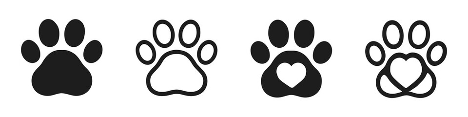 Pet Paw Print Vector – Line style icons of paw prints and heart with paw symbol. Editable and scalable for pet branding or design projects. © Burhad