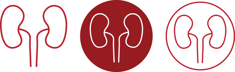 Set of Dialysis silhouette icons in trendy red outline styles. Symbols use on website, mobile apps, logos and print media. Vectors illustration from medical and health care collection.