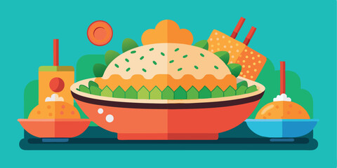 Fototapeta premium Fried Rice Vector Set, Collection of Fried Rice Food, Street Food Restaurant Menu, Various Kinds of Rice Dish.