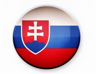 Fototapeta premium Runder Button mit Flagge der Slowakei – glänzend, 3D-Optik, isoliert auf Weiß