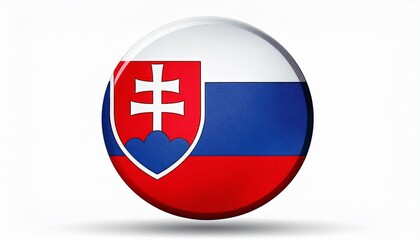 Fototapeta premium Runder Button mit Flagge der Slowakei – glänzend, 3D-Optik, isoliert auf Weiß