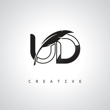 UD Letter Logo with Feather Pen &ndash; Elegant Monogram for Creative Branding and Identity Design