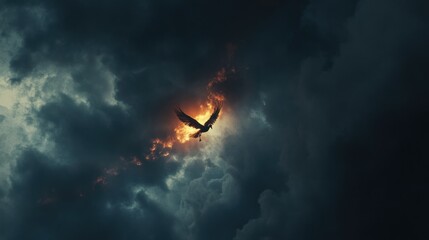 Eagle Soaring Through Stormy Clouds