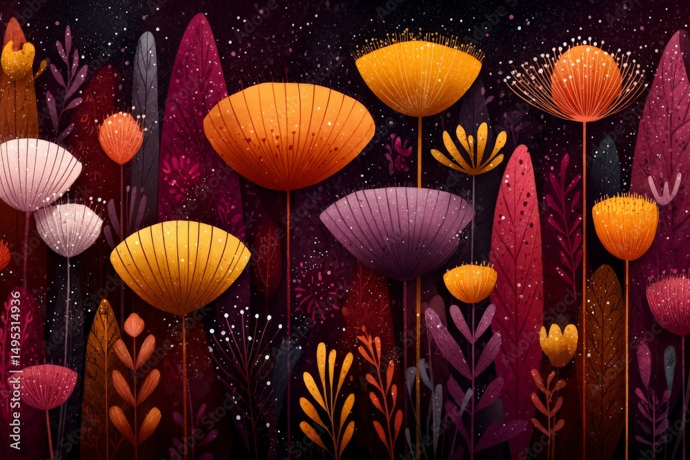 Aufkleber colorful abstract flowers created digitally with vibrant hues and unique shapes in a whimsical garde