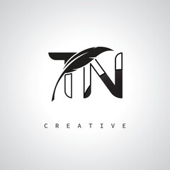 TN Letter Logo with Feather Pen – Elegant Monogram for Creative Branding and Identity Design
