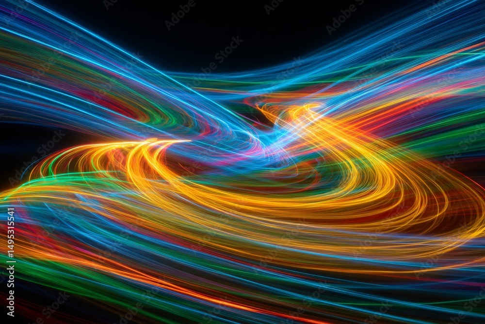 Aufkleber swirling neon lights create vibrant trails in a mesmerizing abstract display of motion at night
