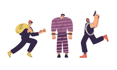 Creative and Vibrant Illustration Featuring Diverse Characters Thief, a Prisoner, and a Muscle Man