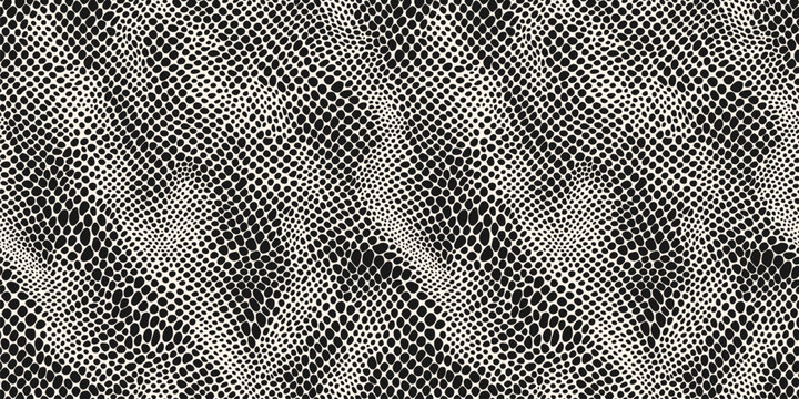 Snake skin vector seamless pattern. Simple black and white background with spots, dots. Animal skin texture, reptile pattern, lizard, cobra, python leather. Trendy organic design for decor, print
