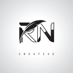 RN Letter Logo with Feather Pen – Elegant Monogram for Creative Branding and Identity Design