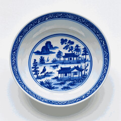 Ceramic Dreams in Fluid Blue bowl blue willow isolated watercolor vector illustration svg   © Arun168