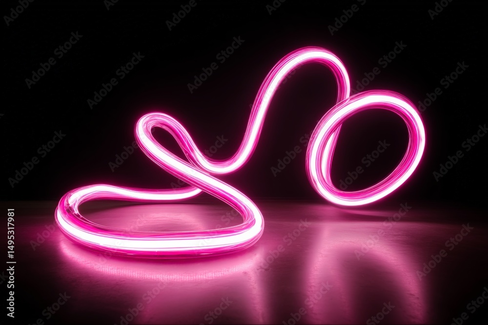 Poster artistic display of pink neon light forming unique shapes against a dark background