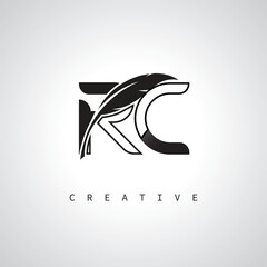 Obraz premium RC Letter Logo with Feather Pen – Elegant Monogram for Creative Branding and Identity Design