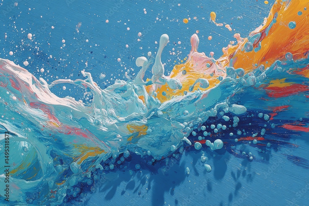 Fototapete creative abstract artwork depicting vibrant splashes of blue and orange colors in a dynamic wave pat