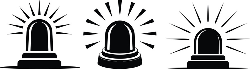 Emergency Alert Icon Set, Flashing Siren Light Silhouette Vector.