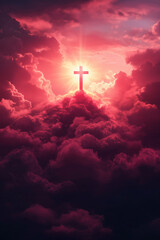 Fototapeta premium Radiant Cross Over Vibrant Cloudy Horizon in Spiritual Awakening Scene