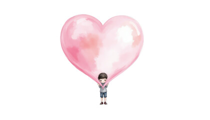 Girl holding a pink heart balloon, symbol of love, joy, and celebration girl