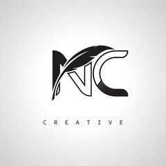 NC Letter Logo with Feather Pen – Elegant Monogram for Creative Branding and Identity Design