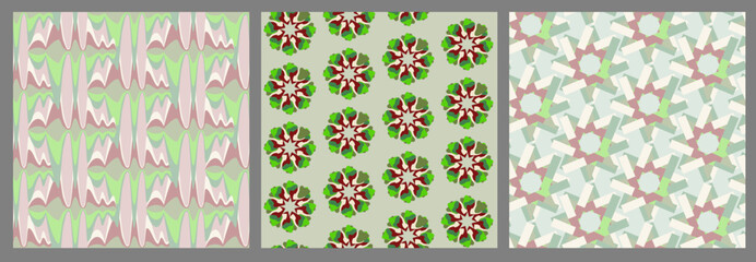 Retro Floral Kaleidoscope and Geometric Wave Pattern Set