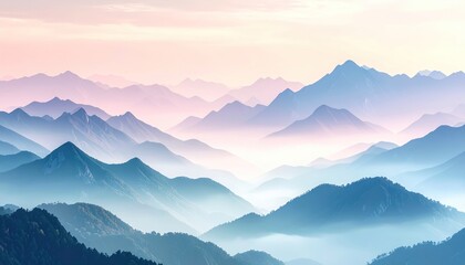 Obraz premium Pastel mountain range fading into atmospheric haze at dusk