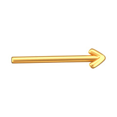 3D gold doodle arrow in Y2K style, isolated on a dark background. Render of 3D golden liquid curve and swirl arrow, rotating up, down, and right with a metal shine effect. 3D vector Y2K figure
